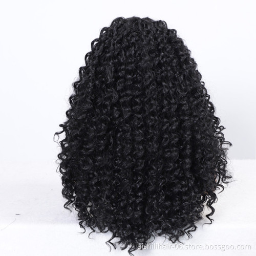 wholesale  black long deep wave lace frontal wig with baby hair  heat resistant synthetic hair wigs for black women